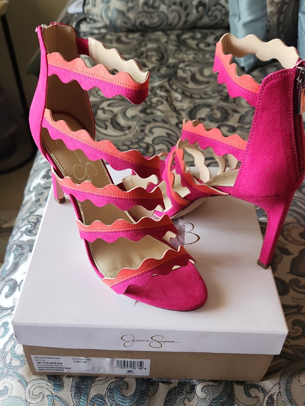 Jessica Simpson Pink & Coral Scalloped Strappy Heels